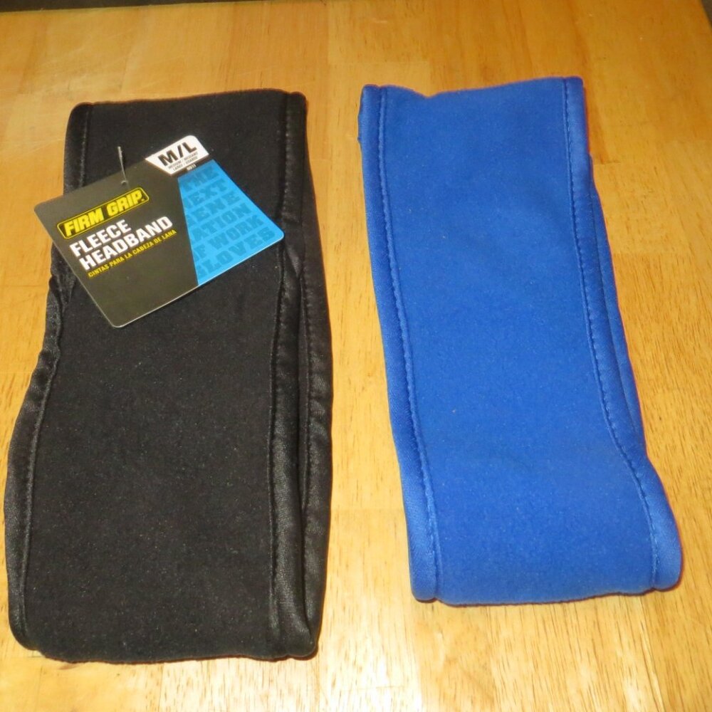 Set of 2 Fleece Headband Ear Warmers, Blue and Black, M/L